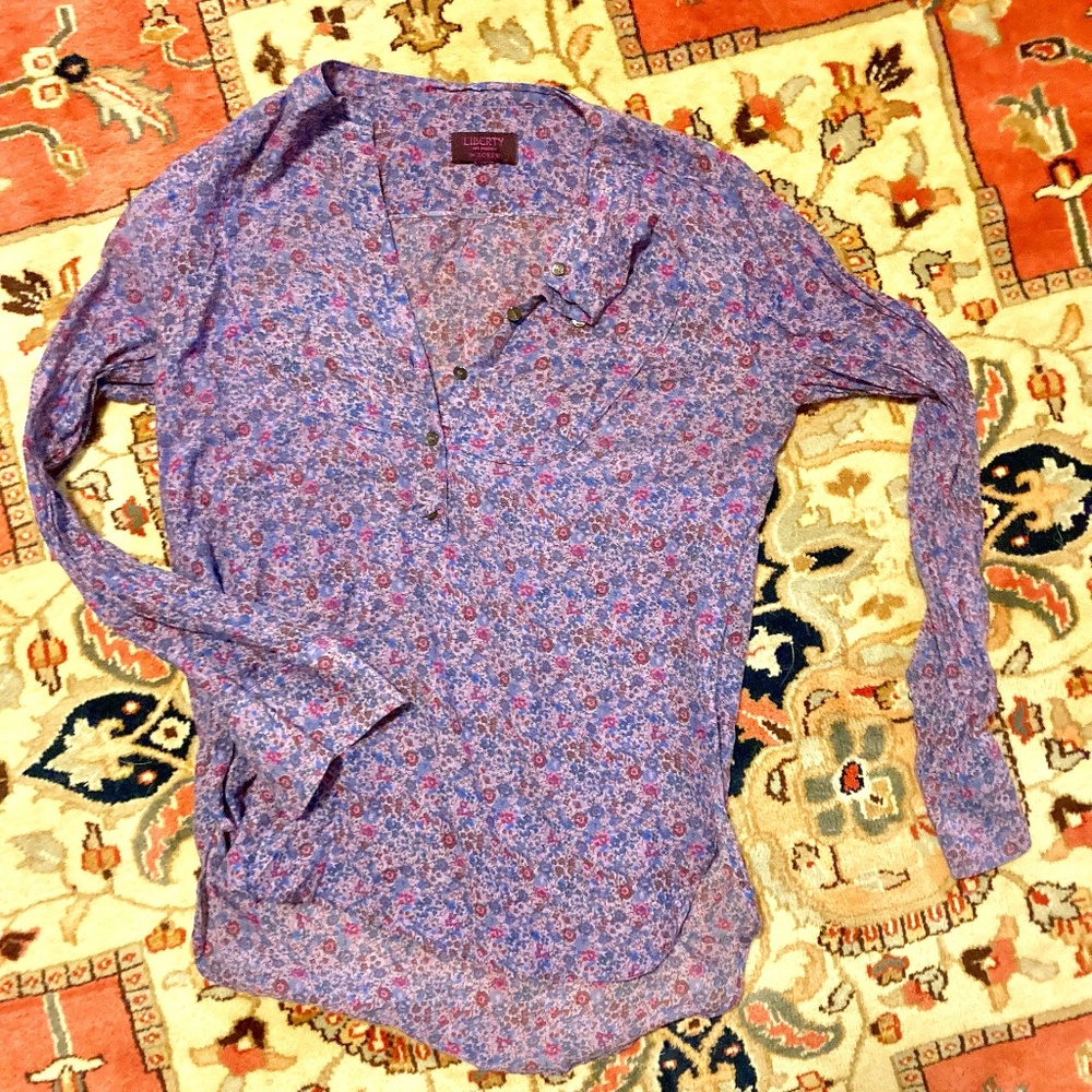 Jcrew Purple Voile Popover in Liberty micro floral print, silk/cotton blend